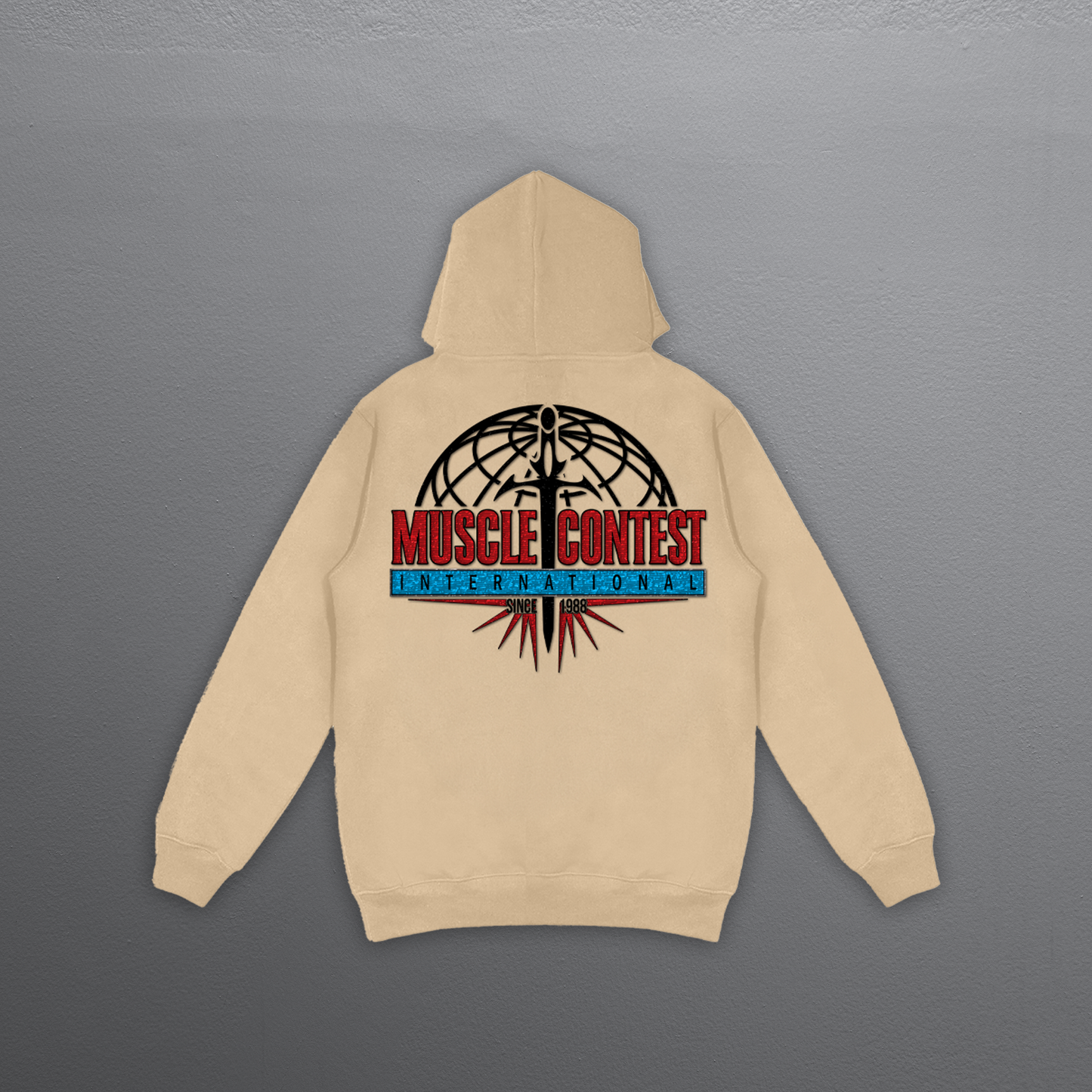 Muscle Contest Embroidered Pullover Hoodie Tan