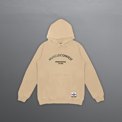 Muscle Contest Embroidered Pullover Hoodie Tan