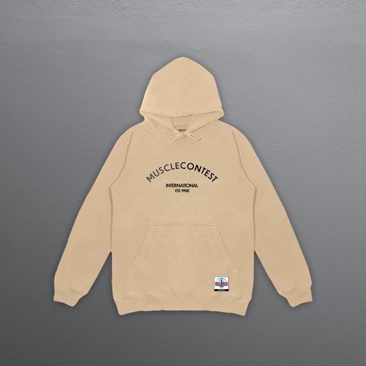 Muscle Contest Embroidered Pullover Hoodie Tan