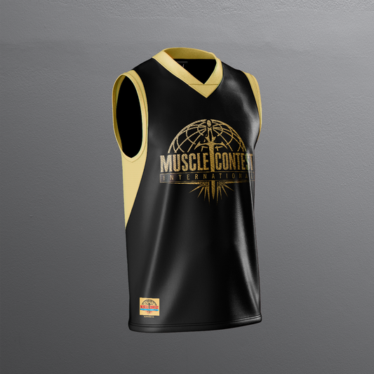 Muscle Contest Basketball Jersey Black and Gold