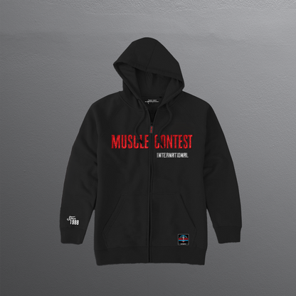 Muscle Contest Embroidered Full Zip Hoodie Black