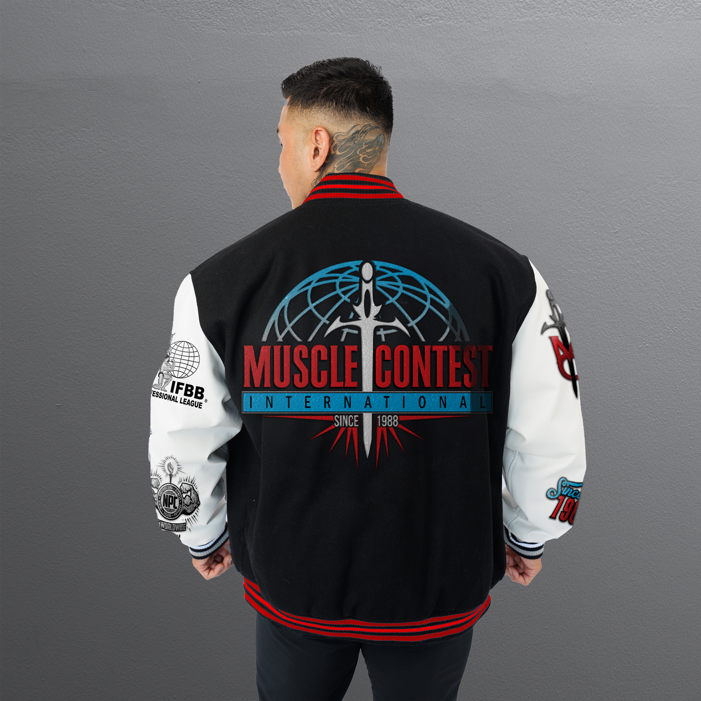 Muscle Contest Classic Varsity Jacket Black and White