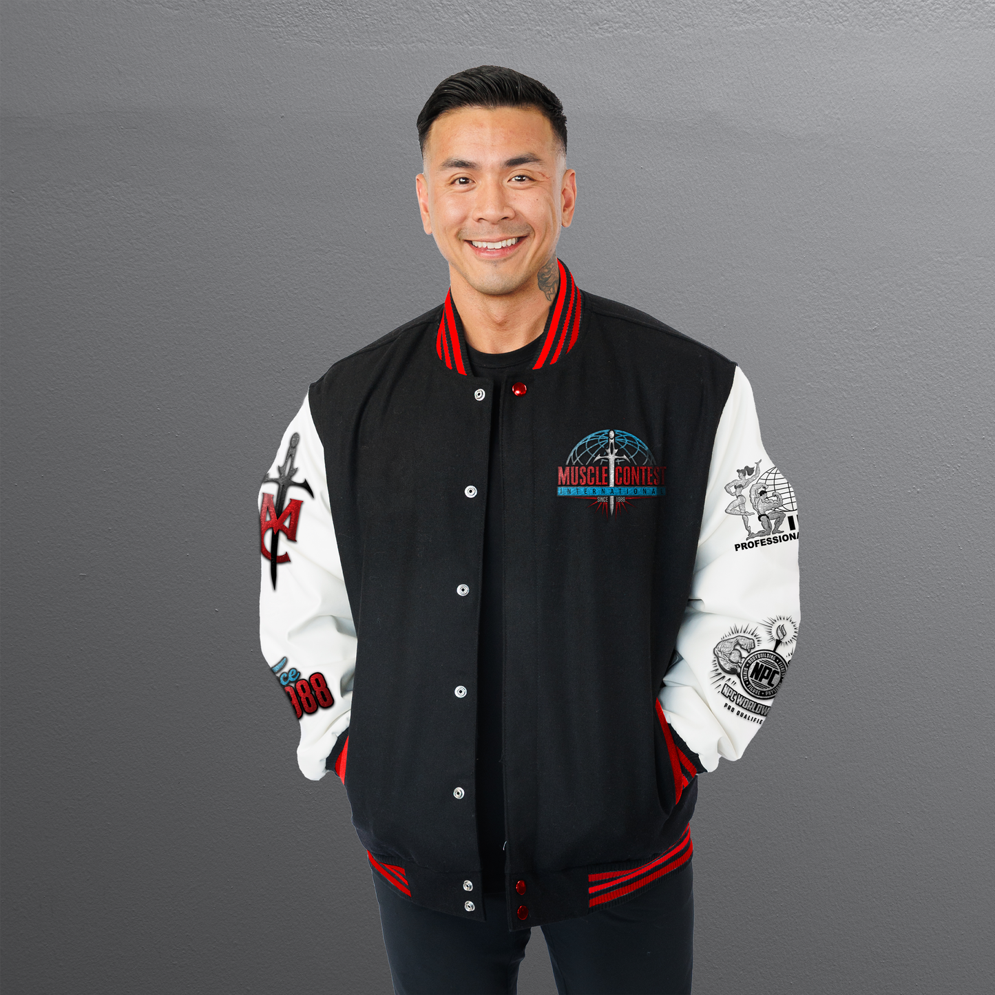 Muscle Contest Classic Varsity Jacket Black and White