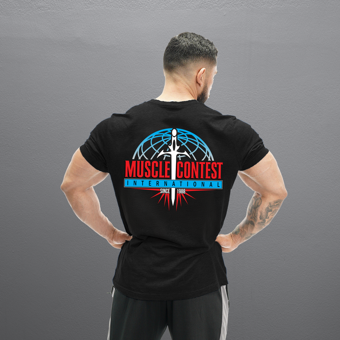 Muscle Contest Classic Vertical Black Standard Tee